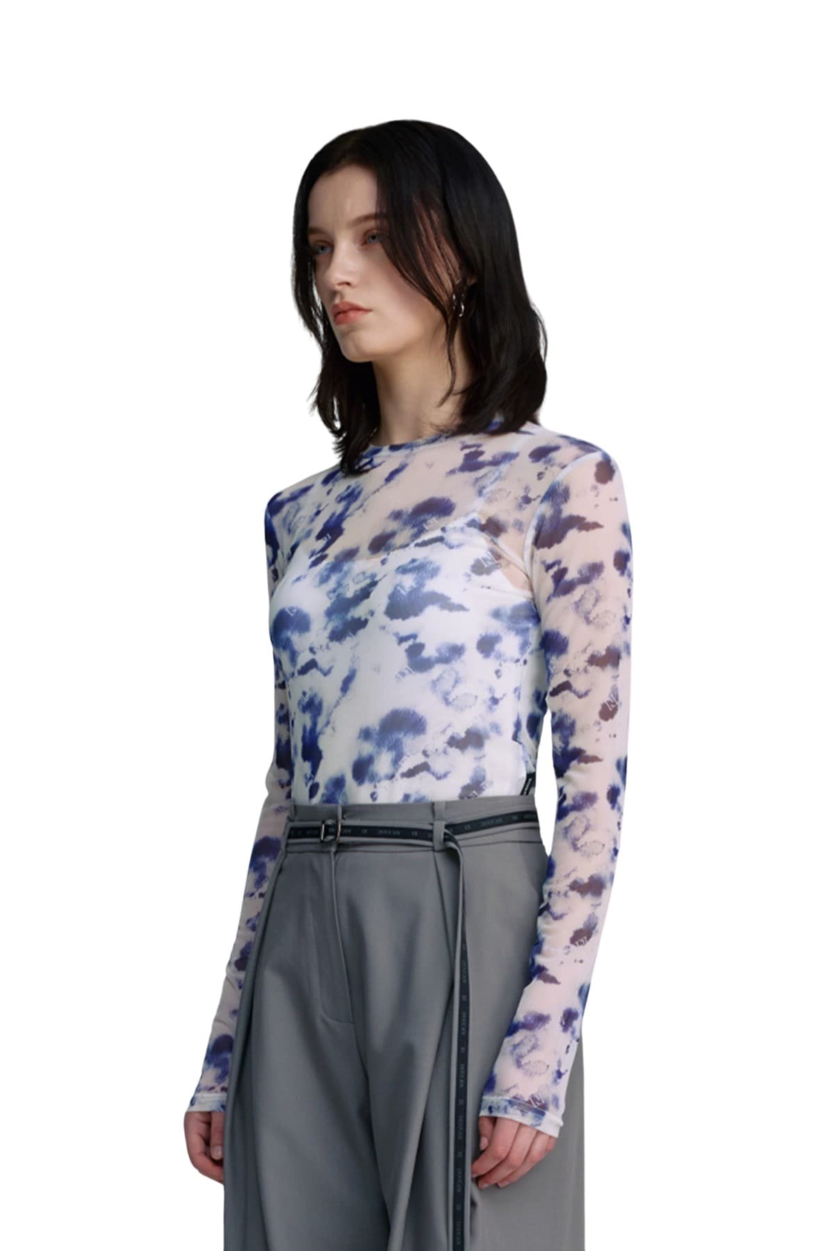Mesh Print Round T-shirt (BLUE) — vue 3