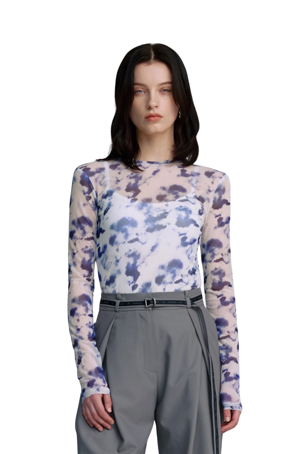 Mesh Print Round T-shirt (BLUE) — vue 5