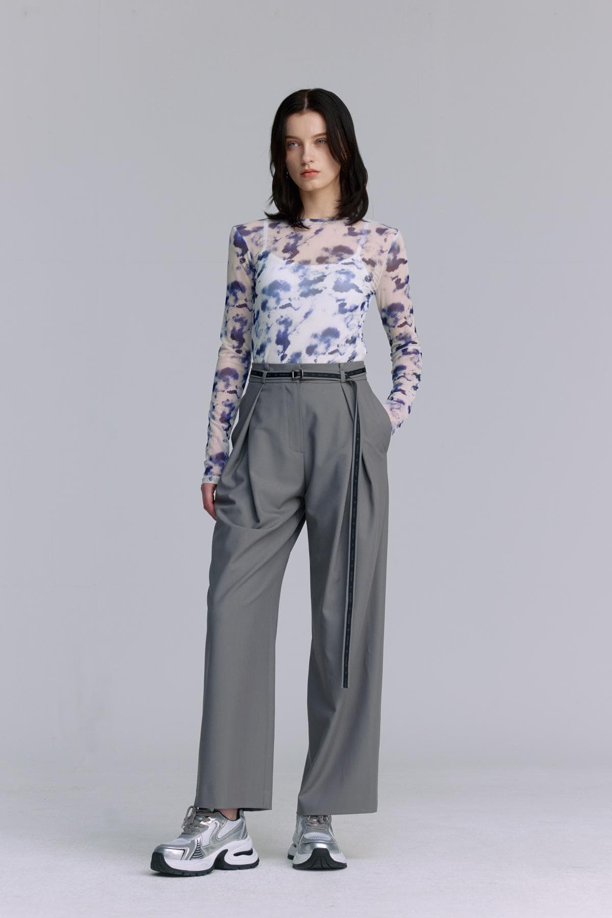 Mesh Print Round T-shirt (BLUE) — vue 7