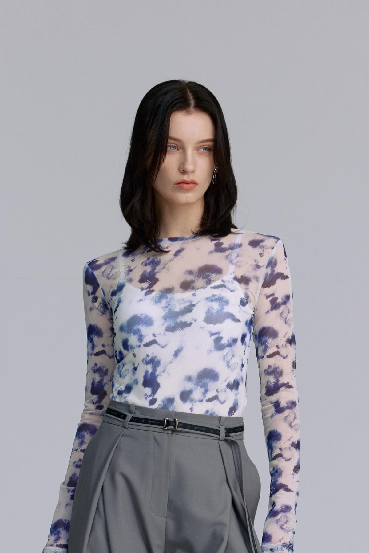 Mesh Print Round T-shirt (BLUE) — vue 8