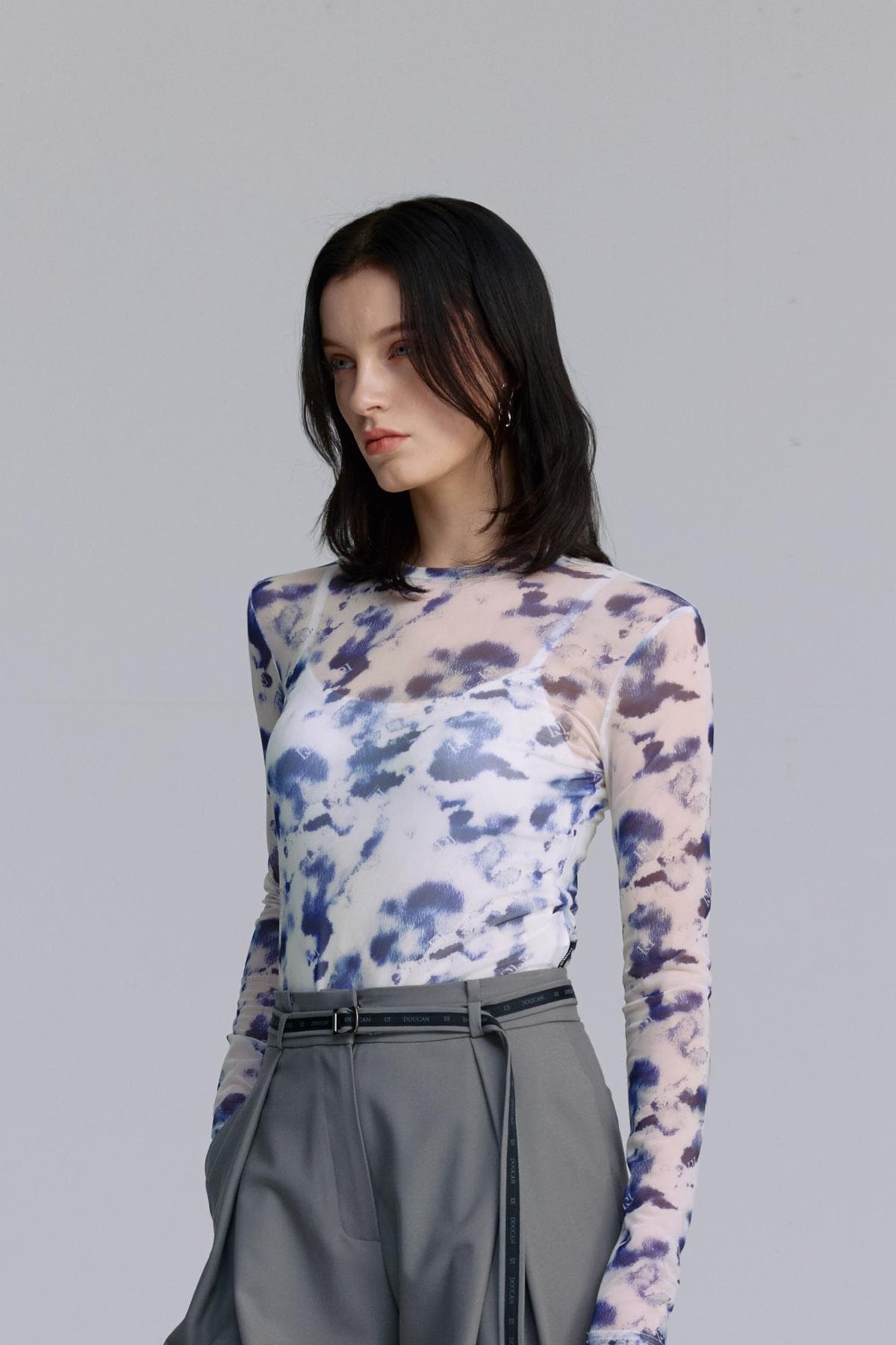Mesh Print Round T-shirt (BLUE) — vue 9