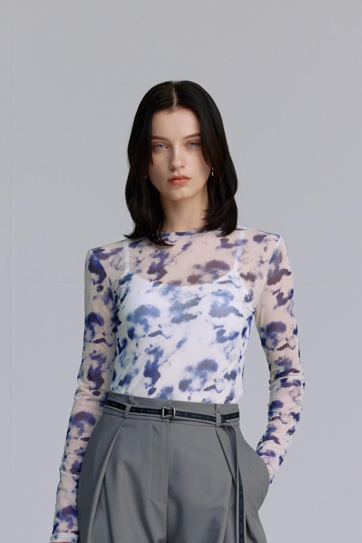 Mesh Print Round T-shirt (BLUE) — vue 10