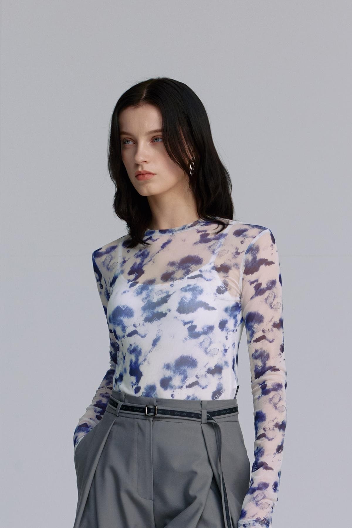 Mesh Print Round T-shirt (BLUE) — vue 11