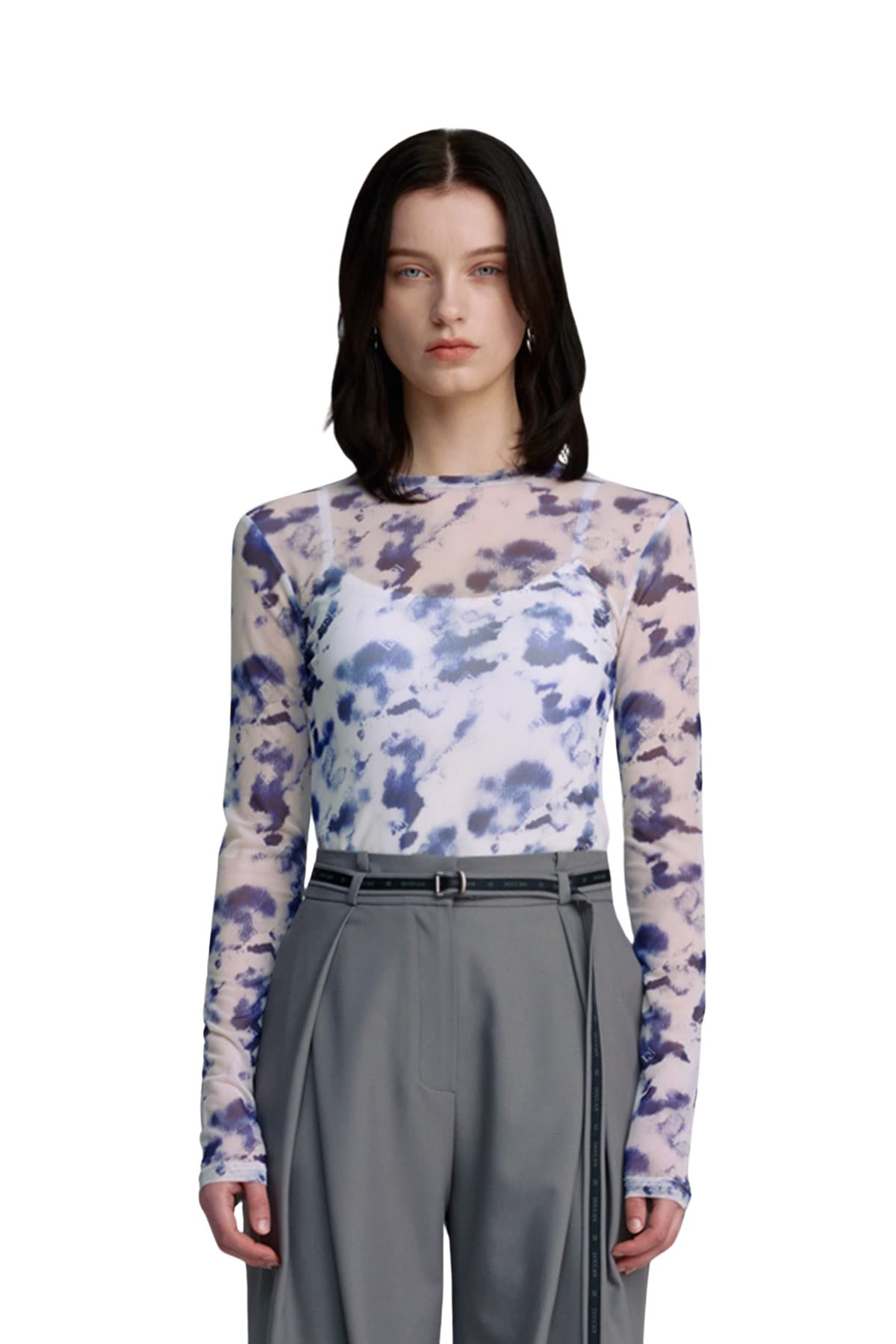 Mesh Print Round T-shirt (BLUE) — vue 1