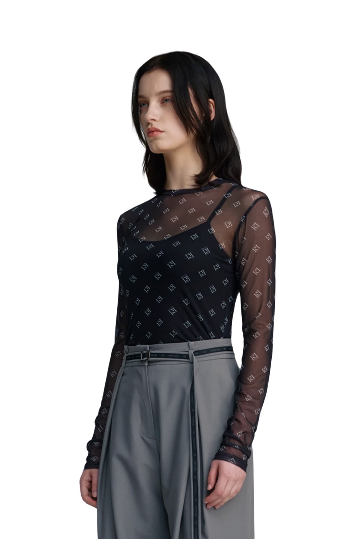 Mesh Print Round T-shirt (BLACK) — vue 3