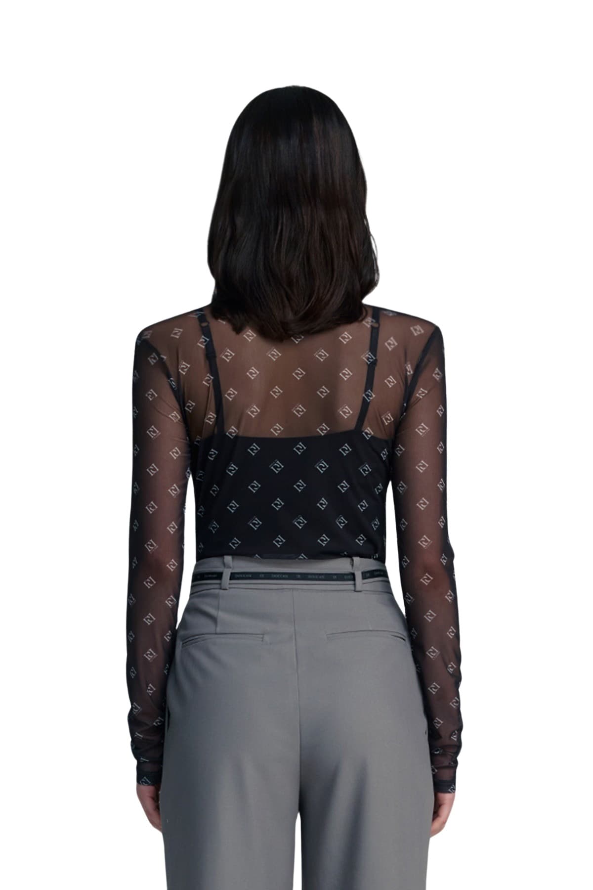 Mesh Print Round T-shirt (BLACK) — vue 4