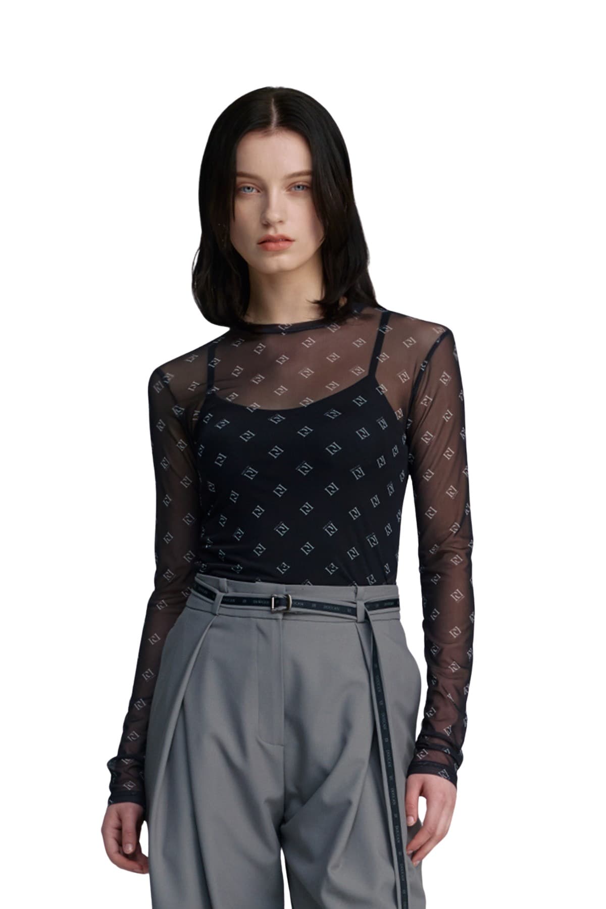 Mesh Print Round T-shirt (BLACK) — vue 5