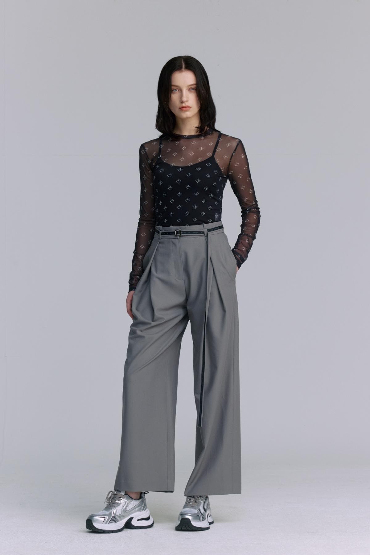 Mesh Print Round T-shirt (BLACK) — vue 6