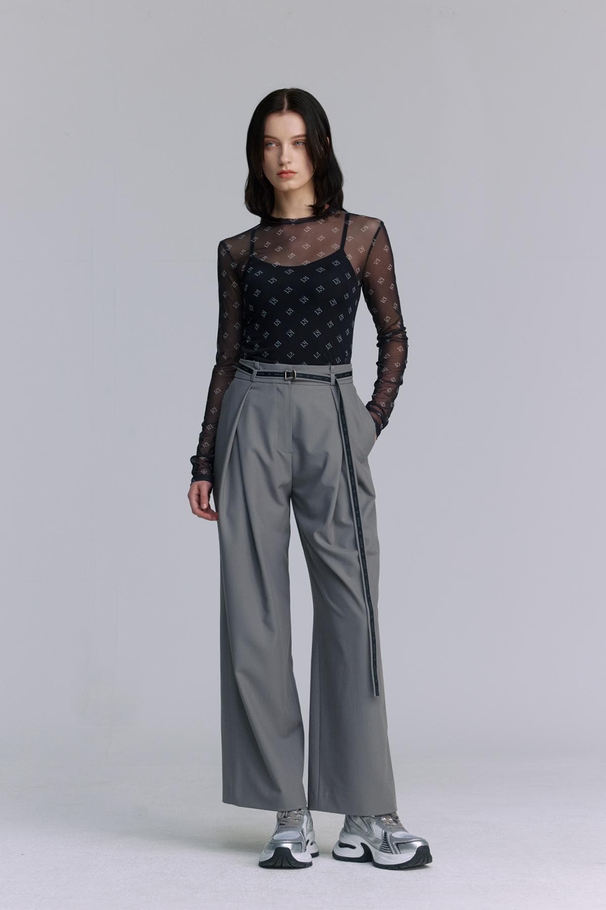 Mesh Print Round T-shirt (BLACK) — vue 7