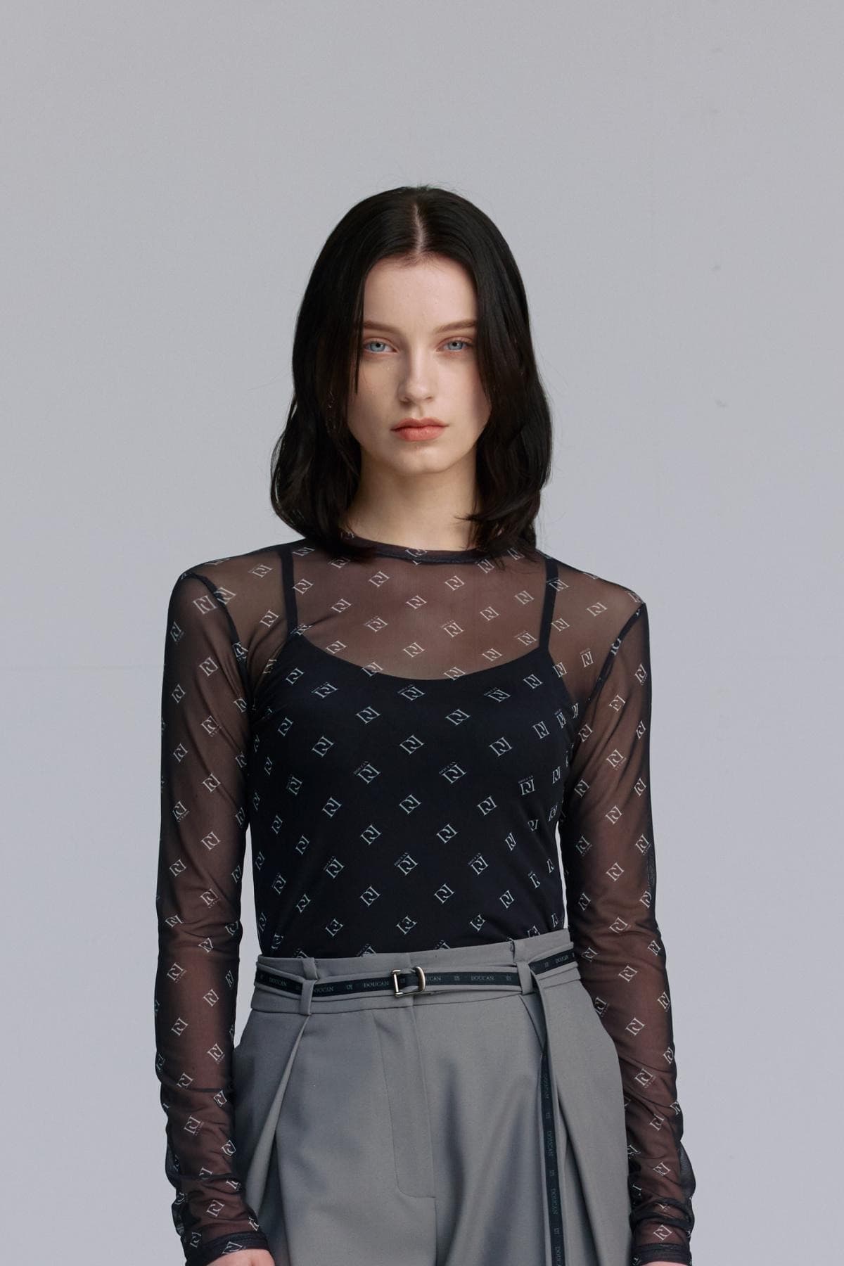 Mesh Print Round T-shirt (BLACK) — vue 8