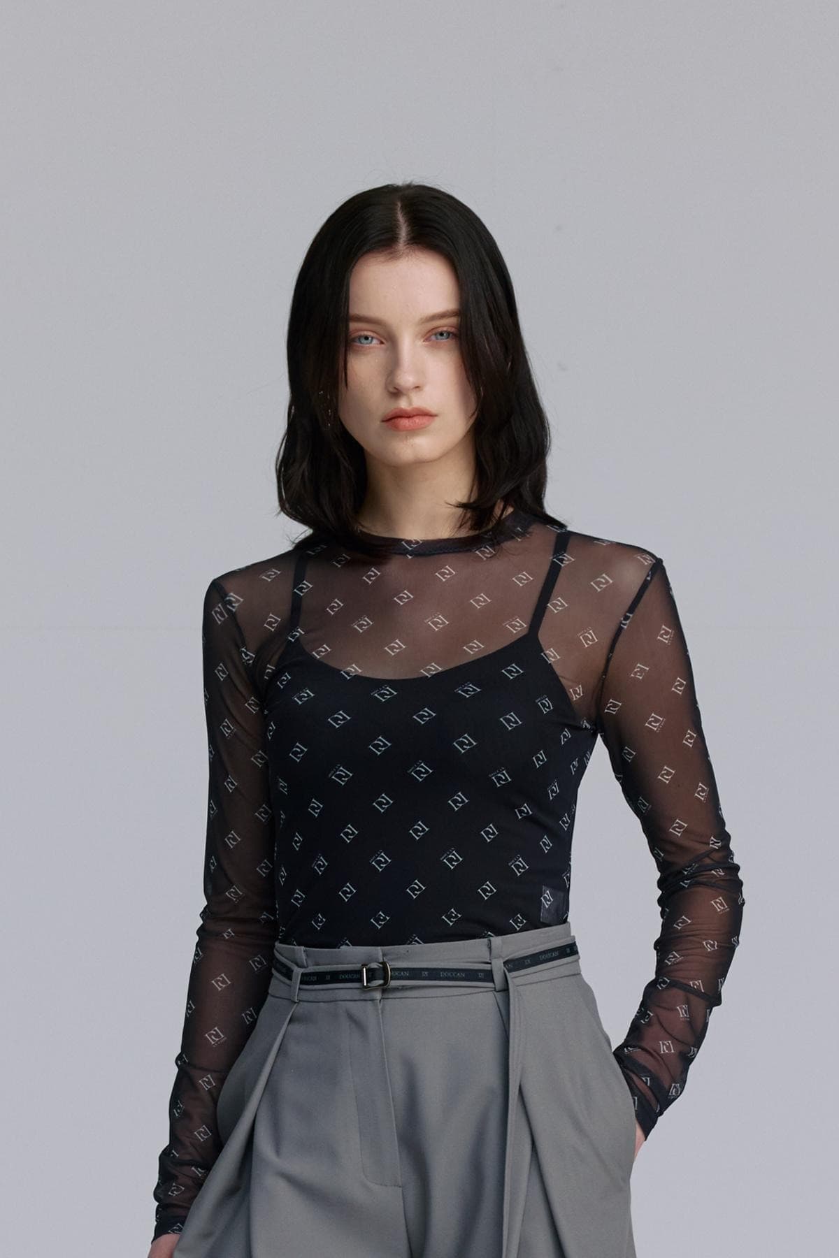 Mesh Print Round T-shirt (BLACK) — vue 11