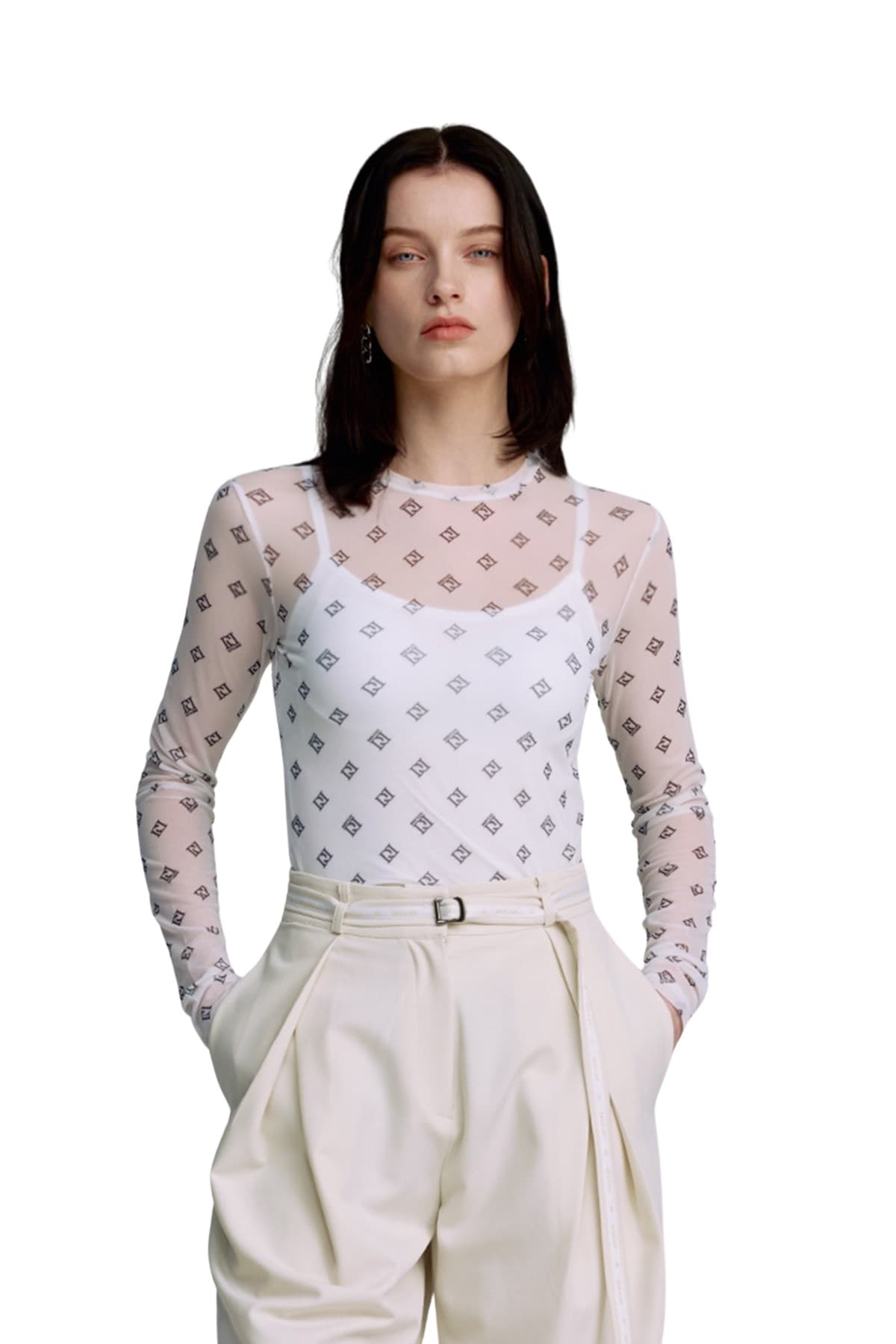 Mesh Print Round T-shirt (WHITE) — vue 5