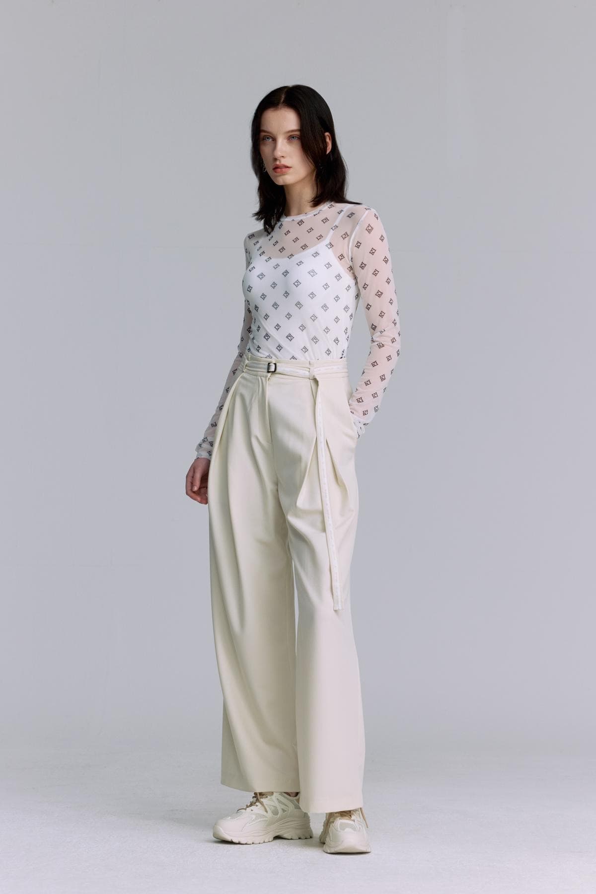 Mesh Print Round T-shirt (WHITE) — vue 7