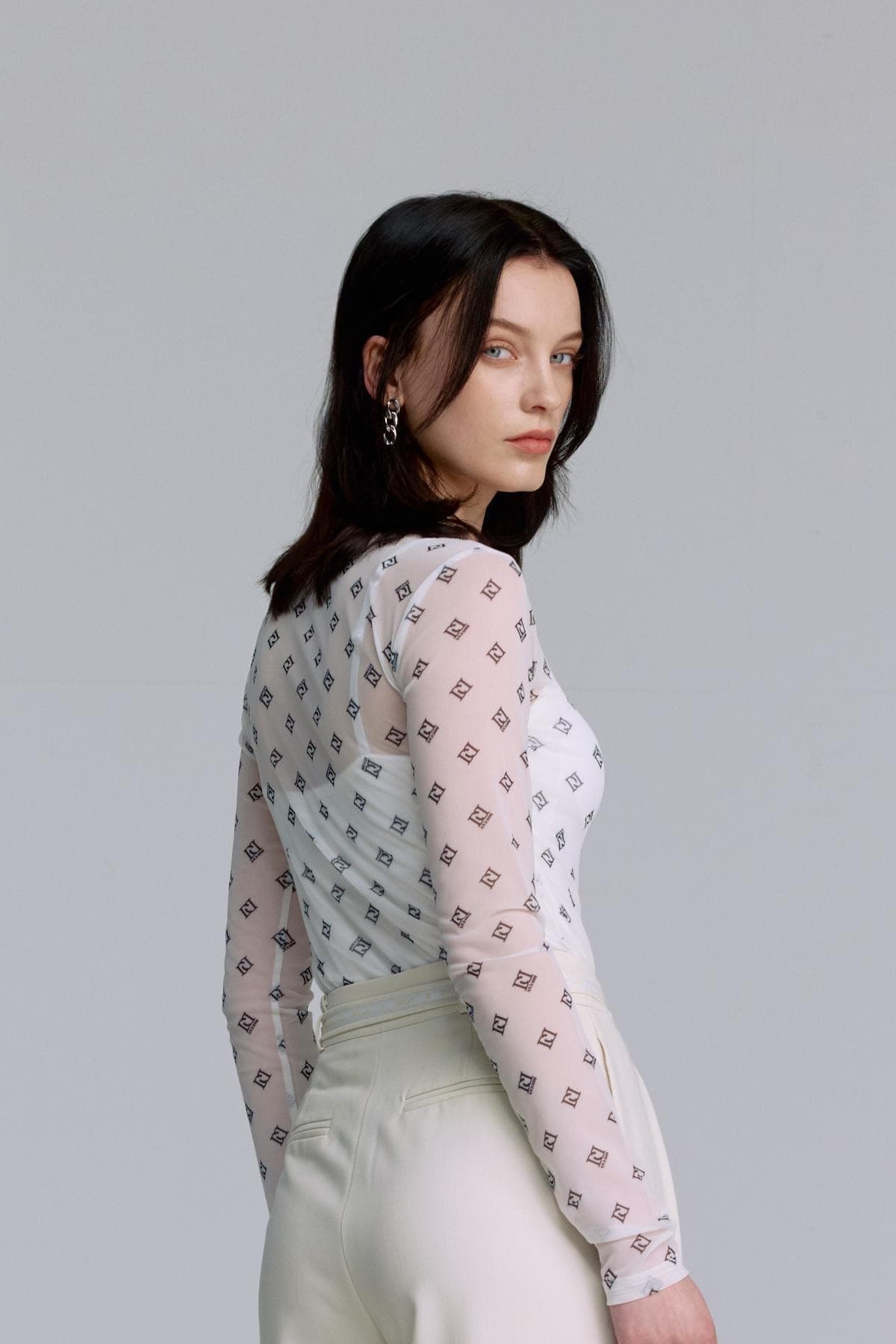 Mesh Print Round T-shirt (WHITE) — vue 9