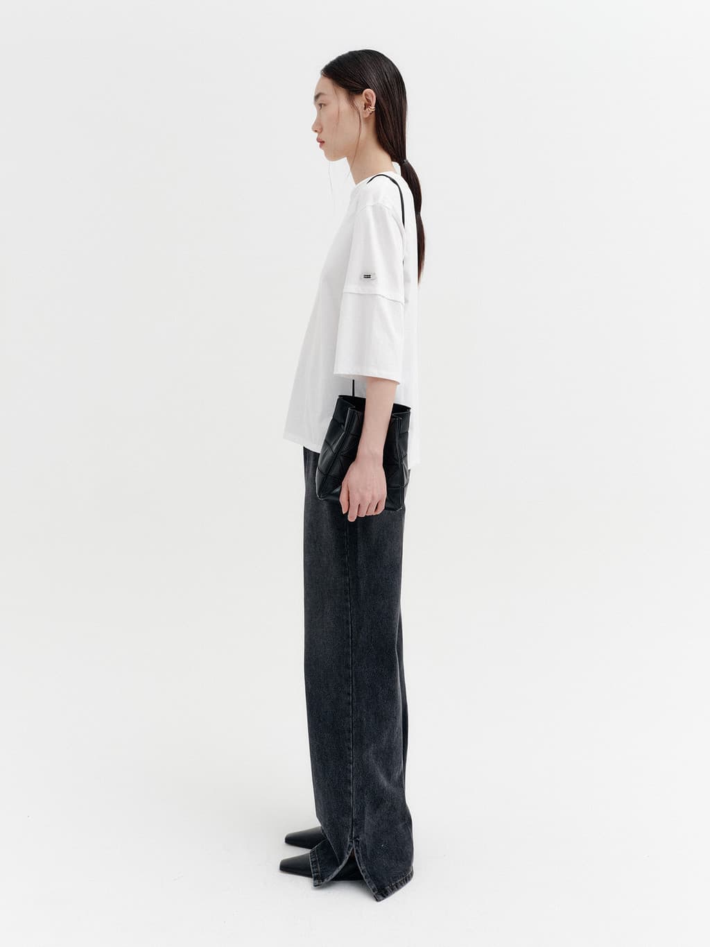 Flare-Fit Slit Denim Pants - Grey — vue 5