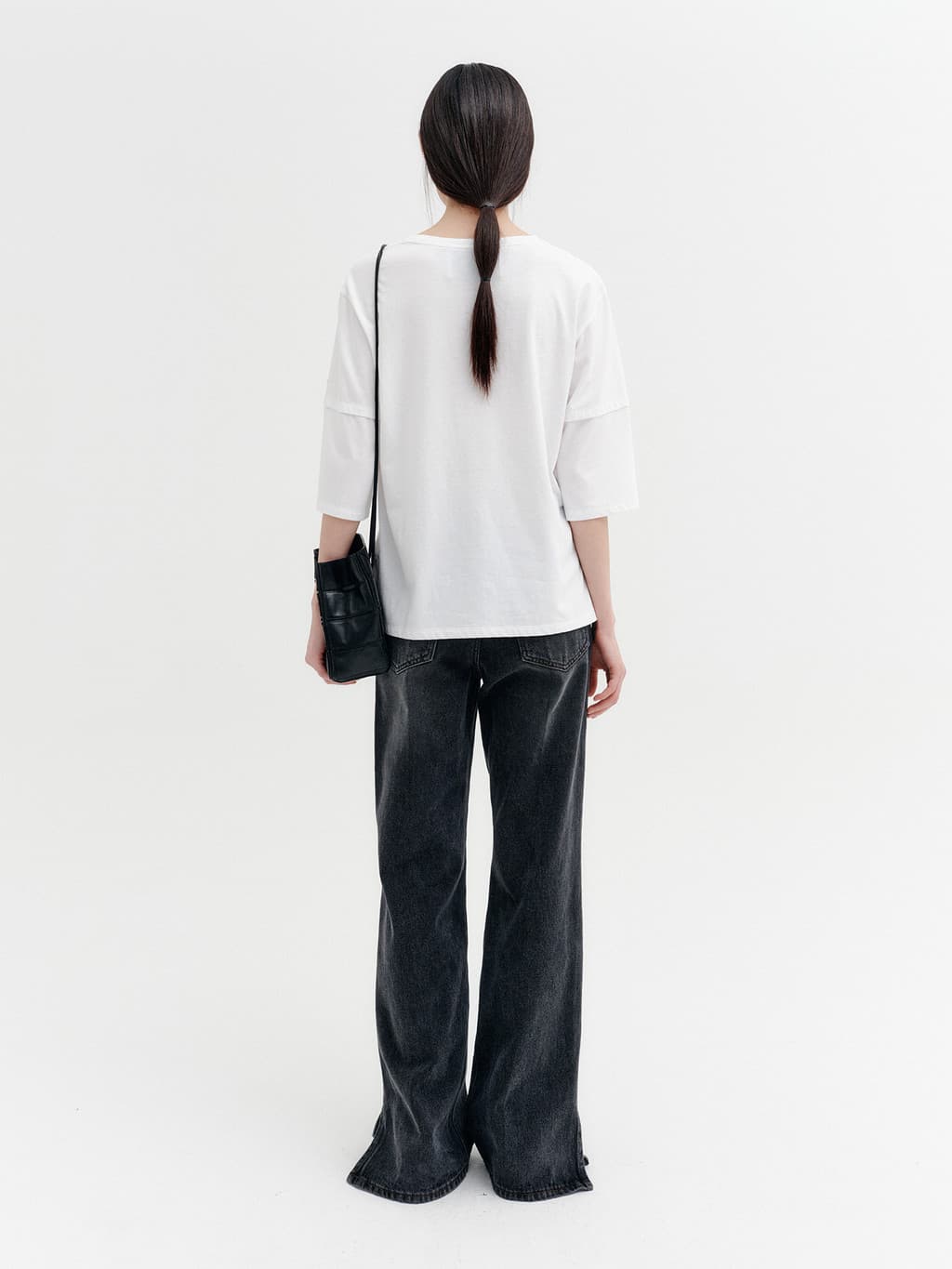 Flare-Fit Slit Denim Pants - Grey — vue 6