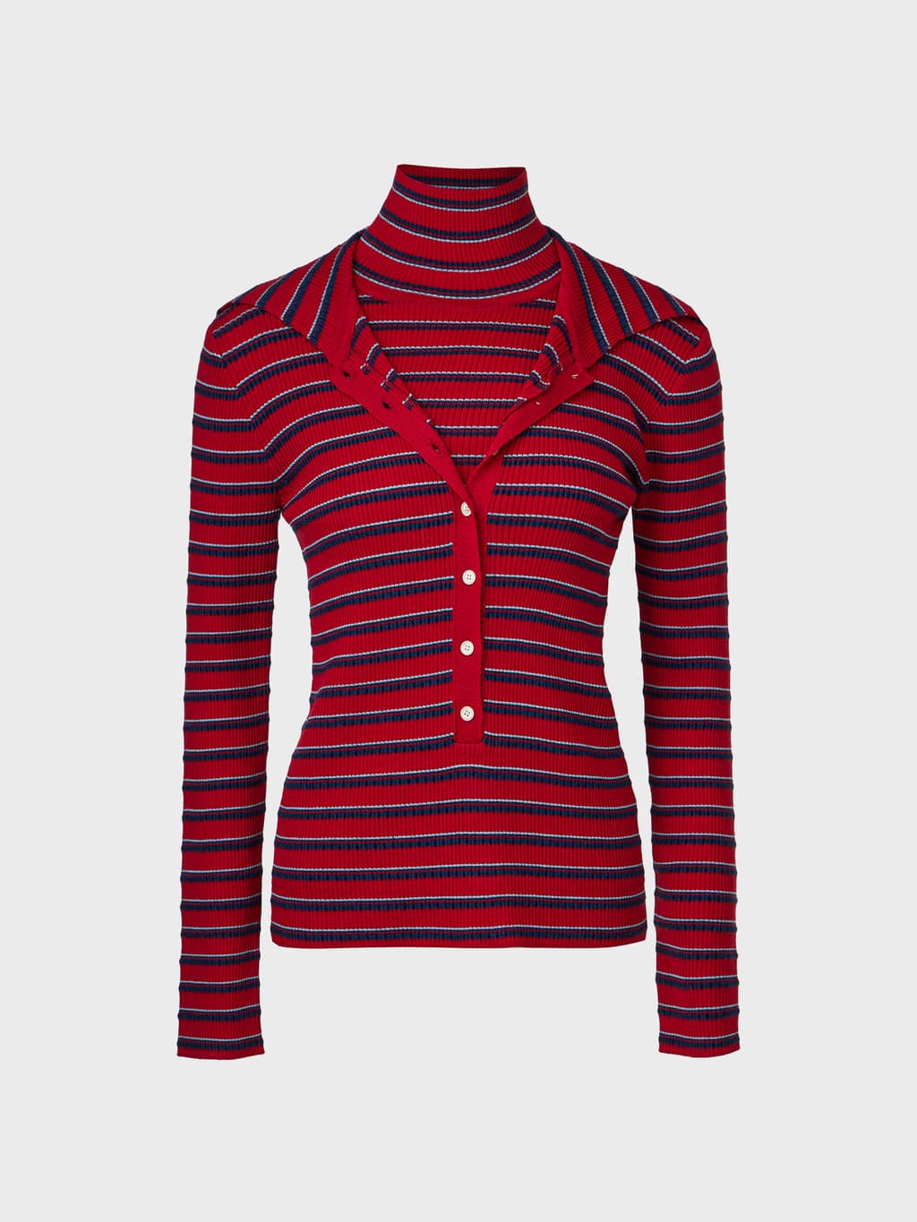 High-Neck Layered Knit Top - Red — vue 3