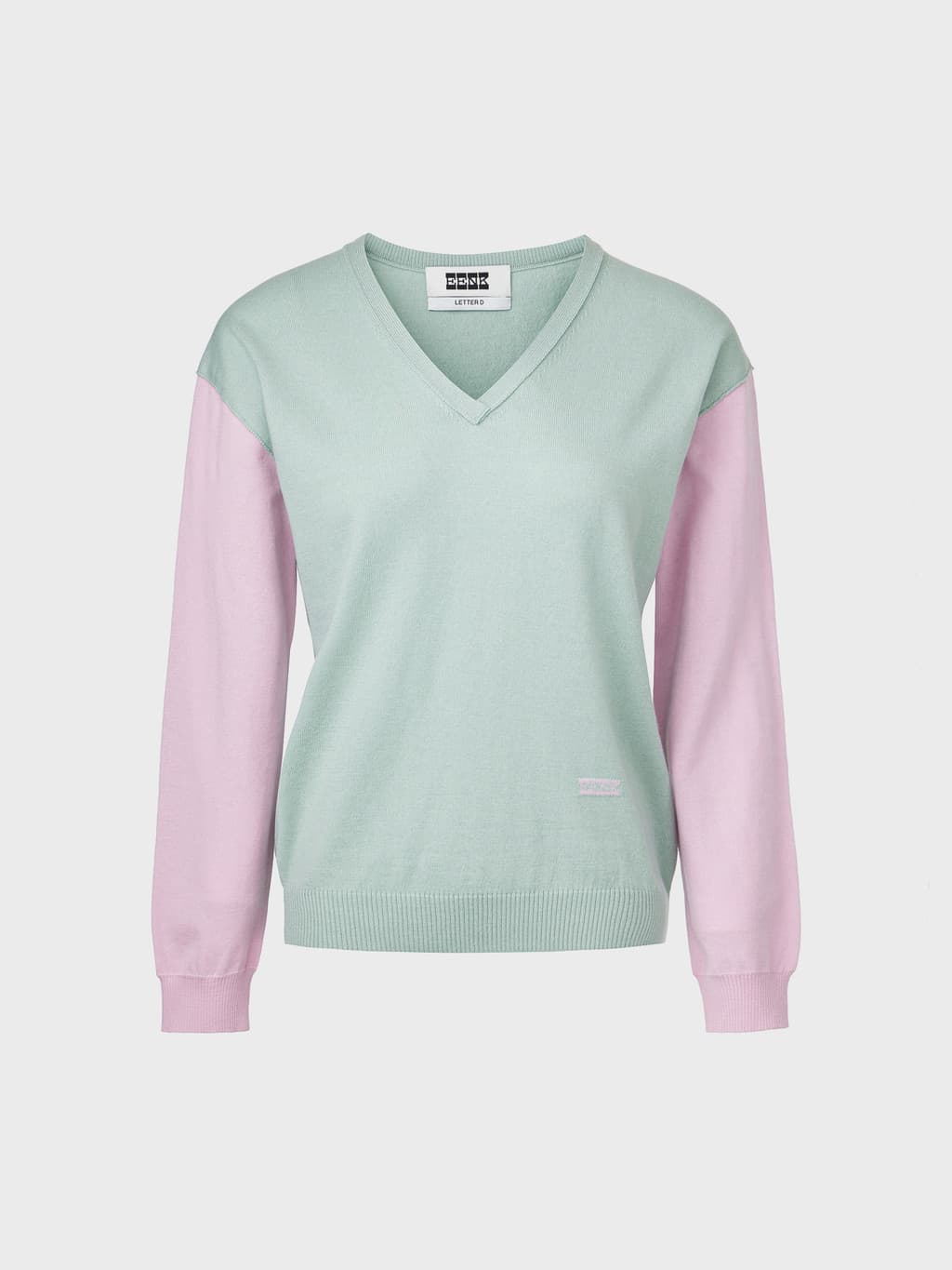V-Neck Contrast Knit Top - Mint — vue 3