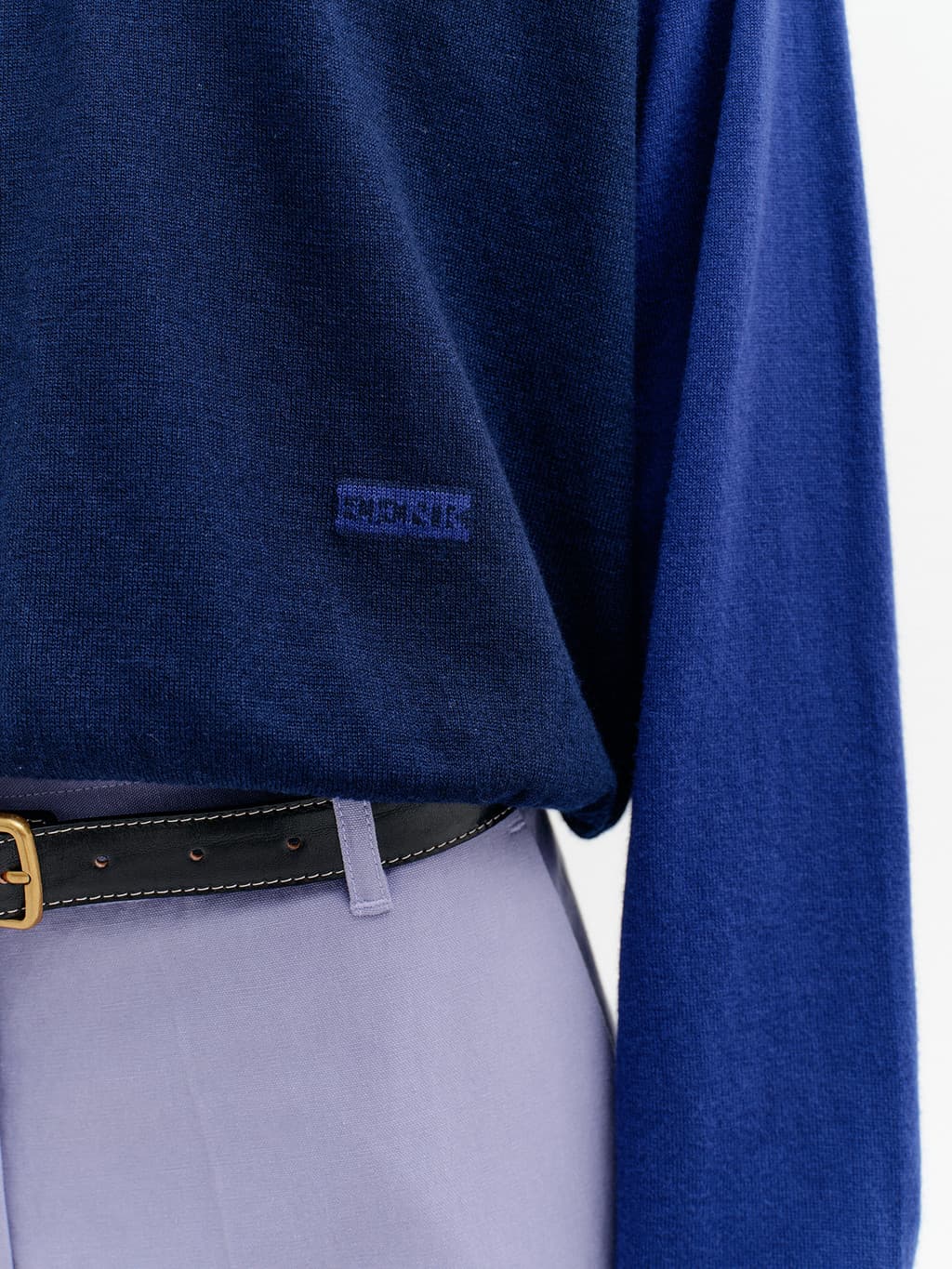 V-Neck Contrast Knit Top - Navy — vue 8