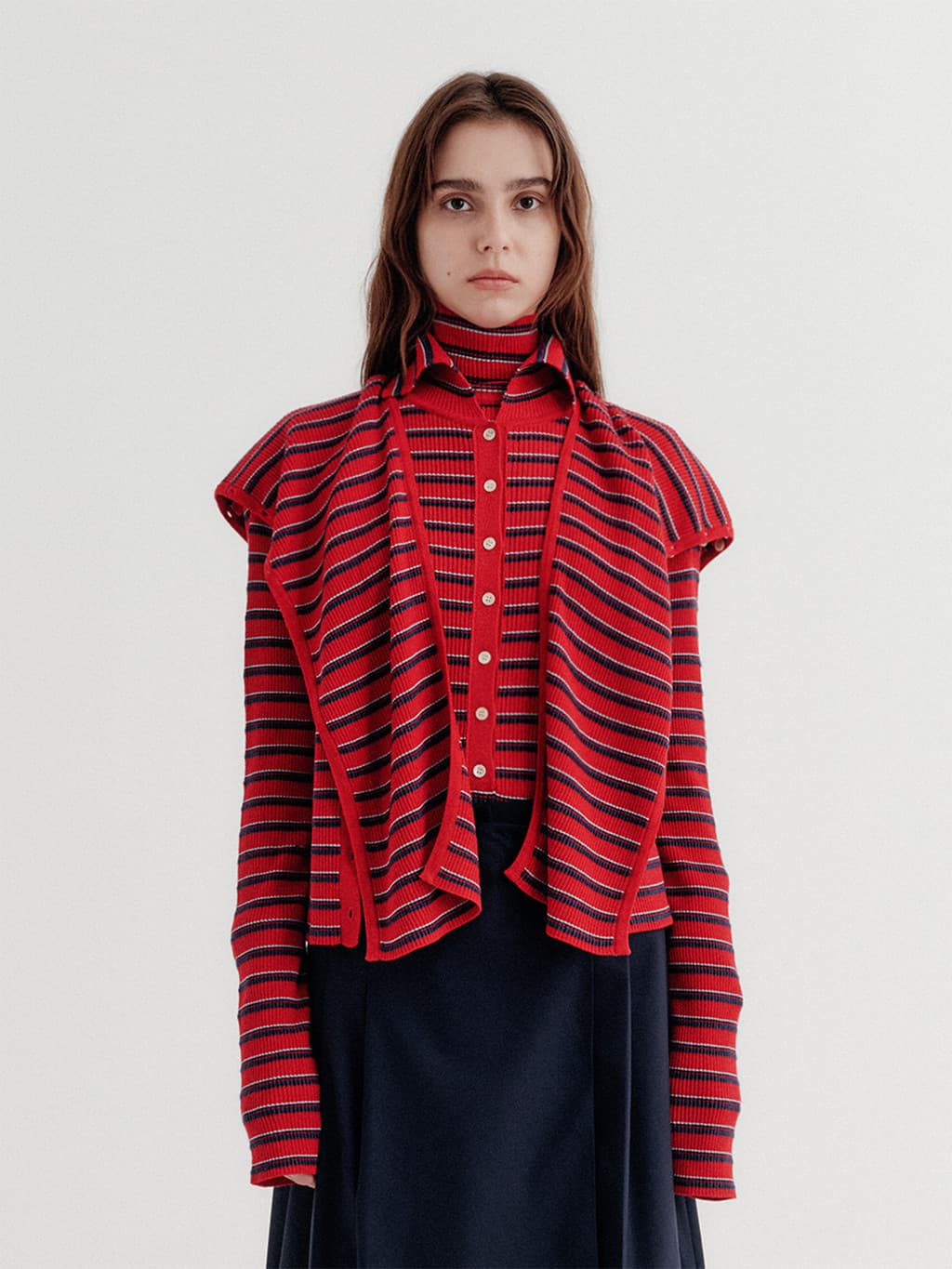 Multi Way Button Cardigan - Red — vue 1