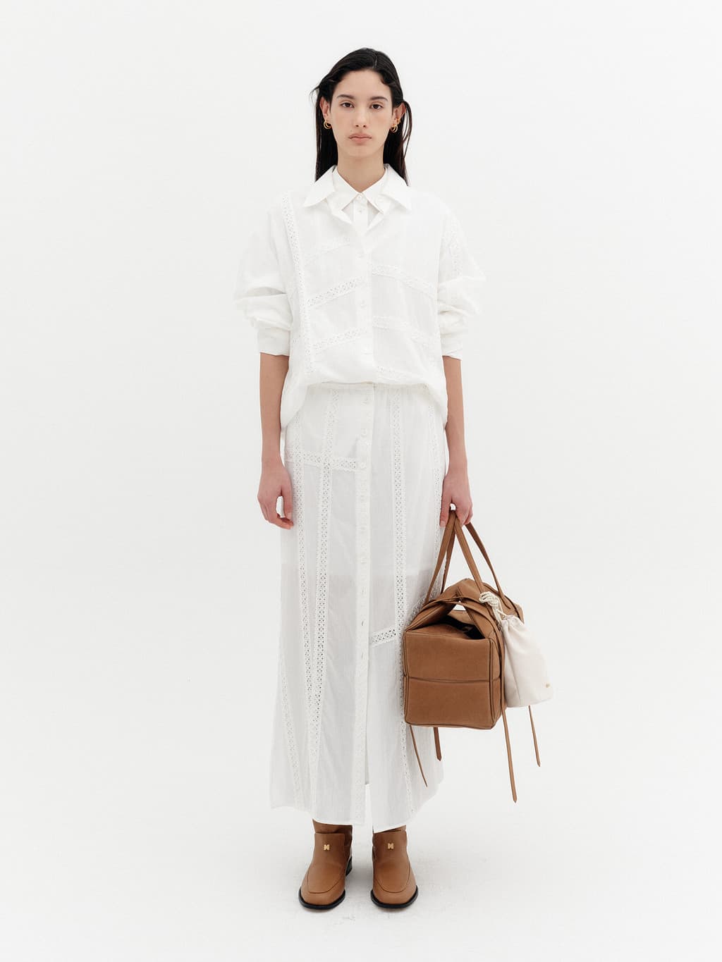 Lace Detail Panel Skirt - White — vue 1