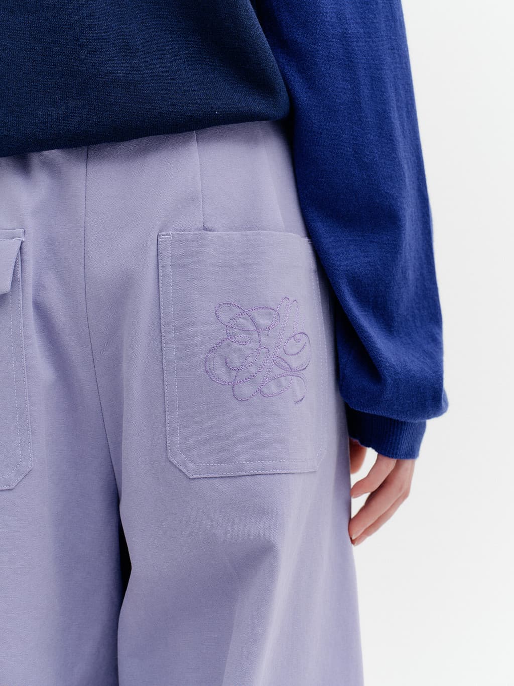 Embroidered Detail Pocket Pants - Purple — vue 7