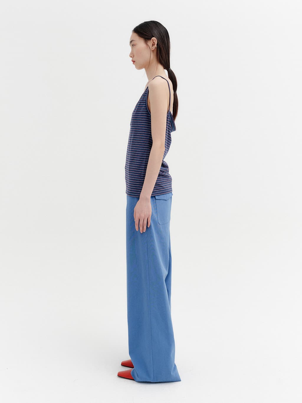 Embroidered Detail Pocket Pants - Blue — vue 4