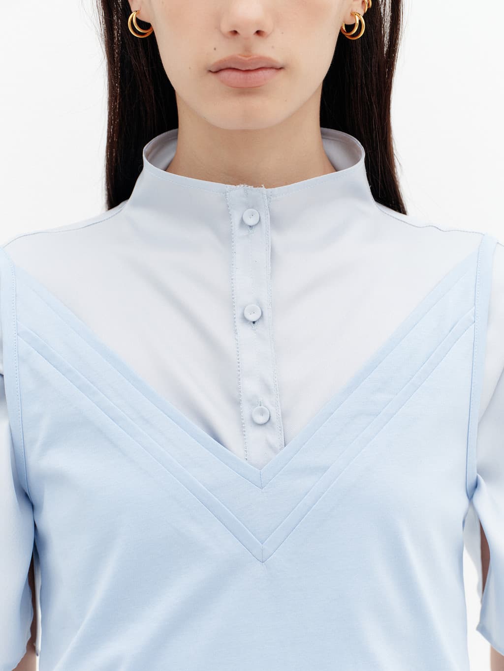 Double V-Neck Panel Sleeveless - Sky Blue — vue 7