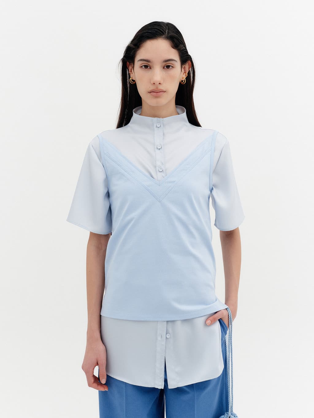 Double V-Neck Panel Sleeveless - Sky Blue — vue 1