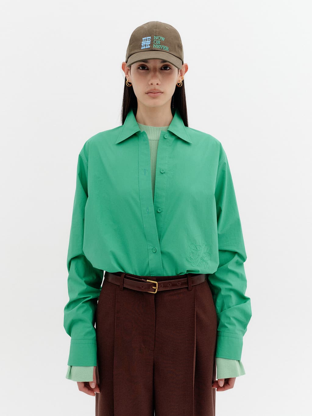 Classic Logo Embroidered Shirt - Green — vue 1