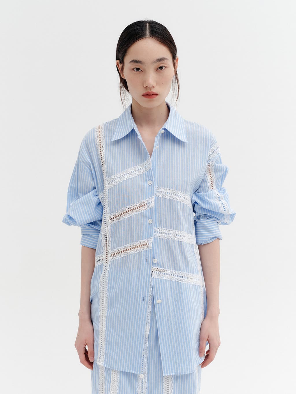 Lace Detail Panel Shirt - Sky Blue — vue 2