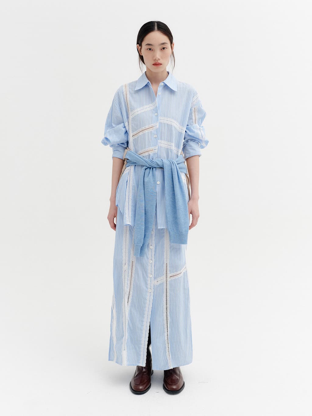 Lace Detail Panel Shirt - Sky Blue — vue 4