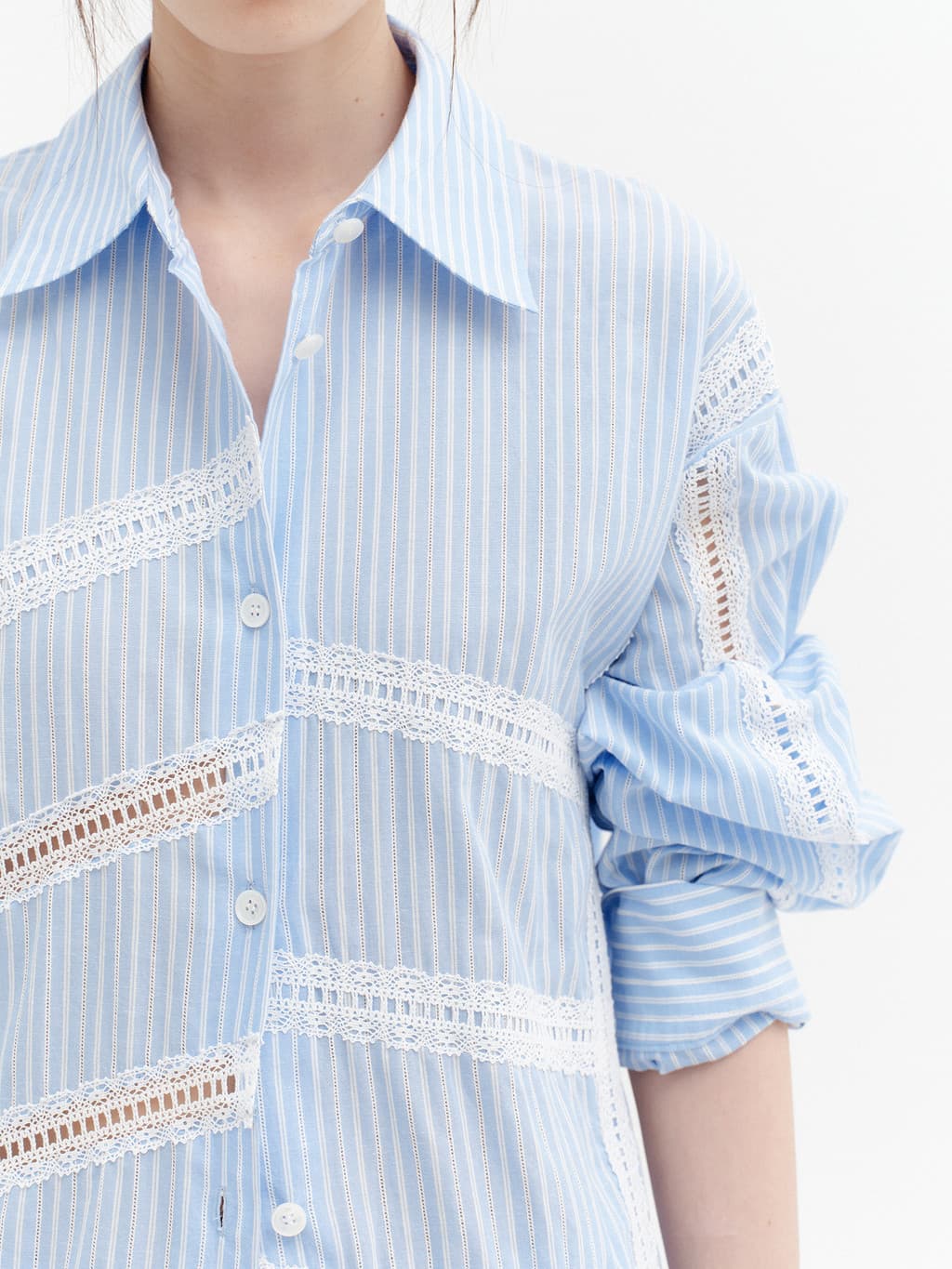 Lace Detail Panel Shirt - Sky Blue — vue 8