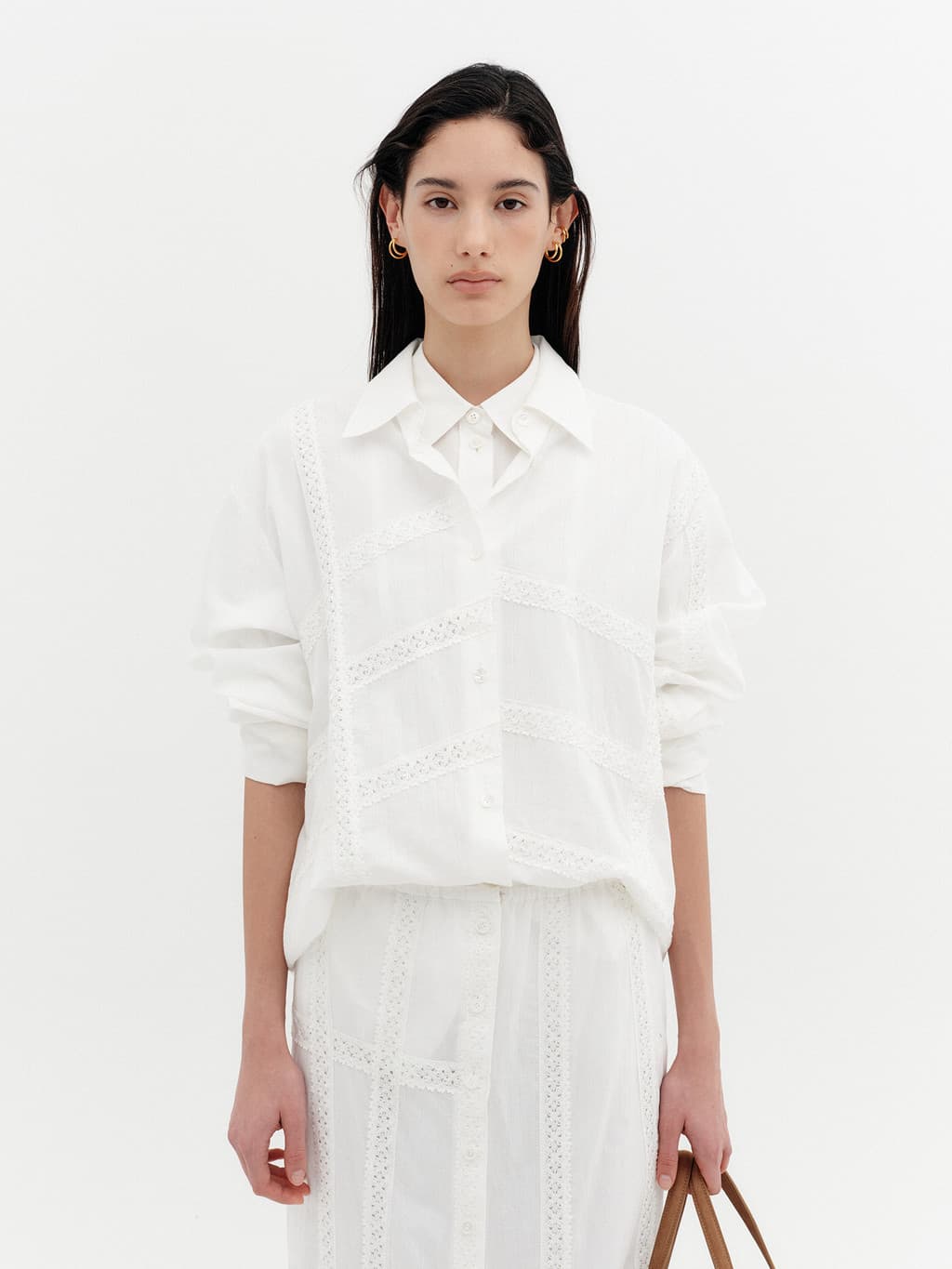 Lace Detail Panel Shirt - White — vue 1