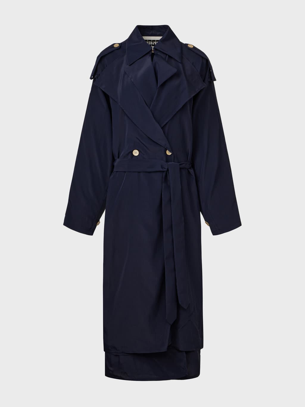 Layered Collar Trench Coat - Navy — vue 3