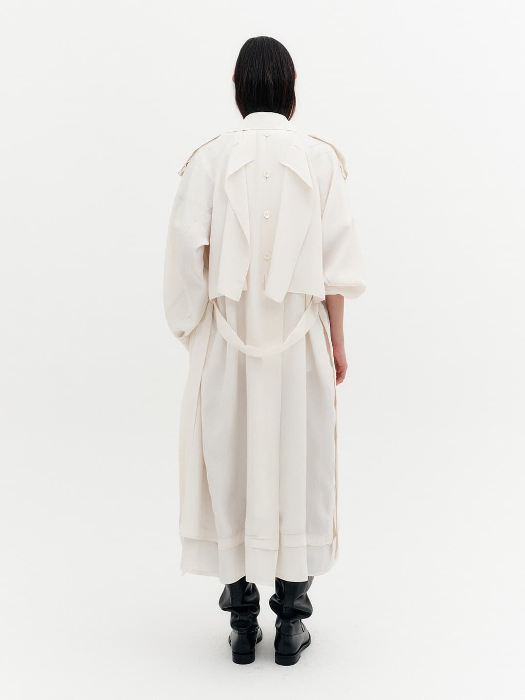 Layered Collar Trench Coat - Ivory — vue 6