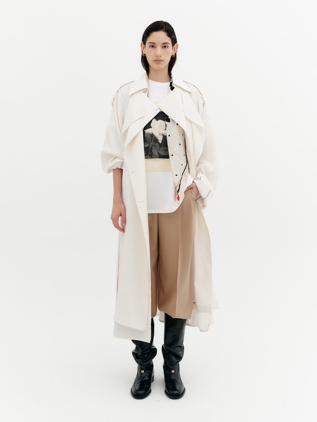 Layered Collar Trench Coat - Ivory — vue 1