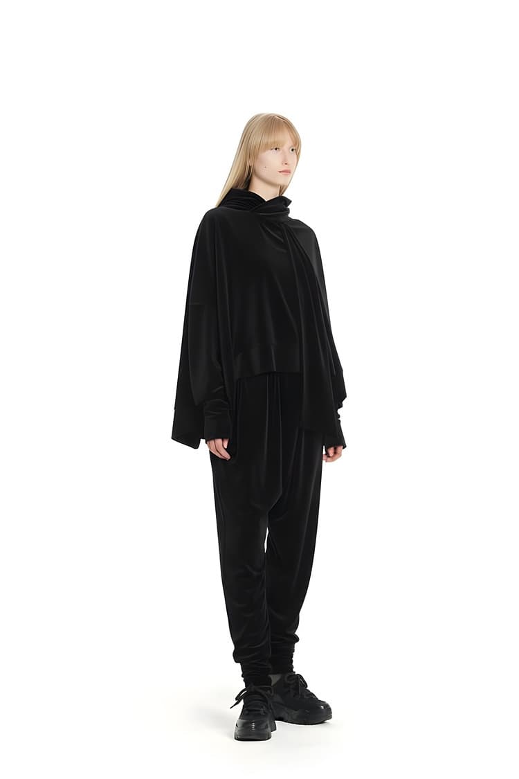 GDeL Velvet Asymmetric Jogger Pants (Black) — vue 1