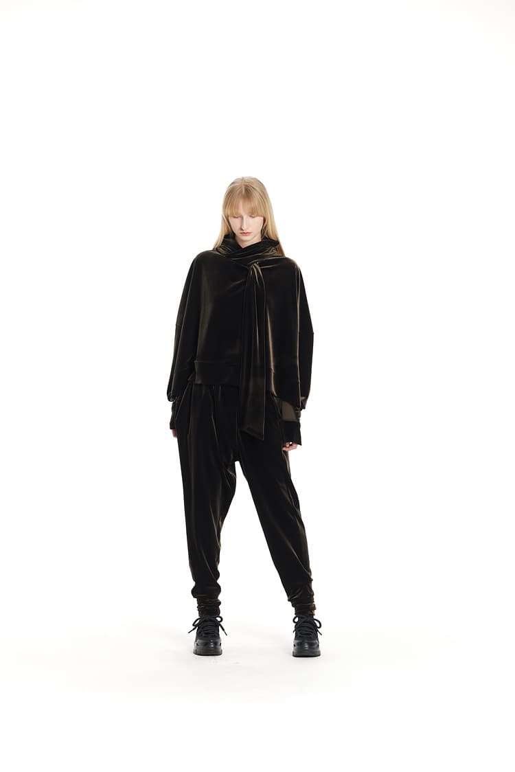 GDeL Velvet Wide Tie Hoodie (Khaki) — vue 9