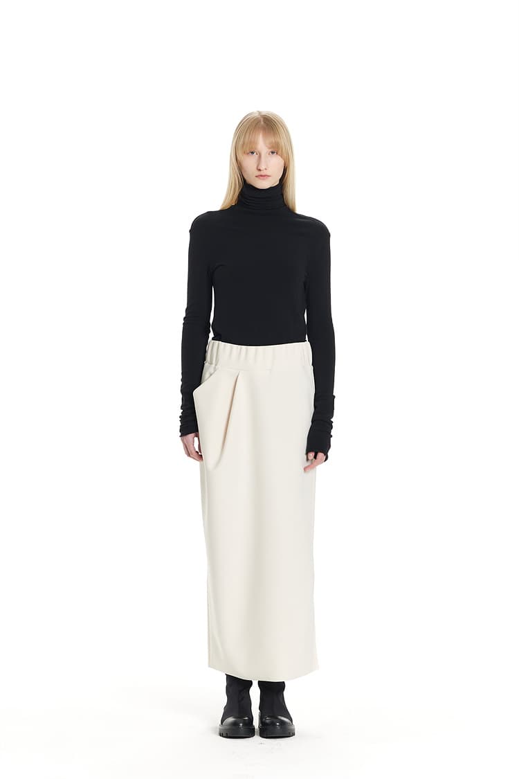 GDeL Less Line Asymmetrical Zip-Up Skirt (Cream) — vue 2