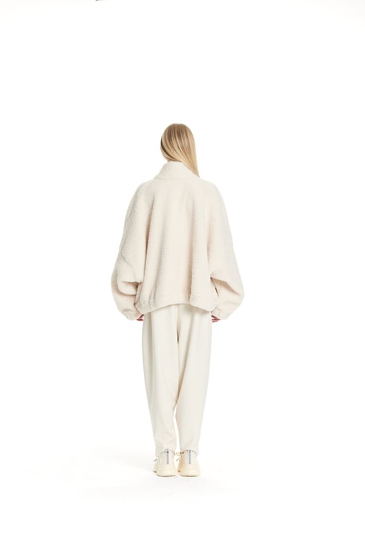 GDeL Mini Boucle Diagonal Zip-Up Cardigan (Cream) — vue 7