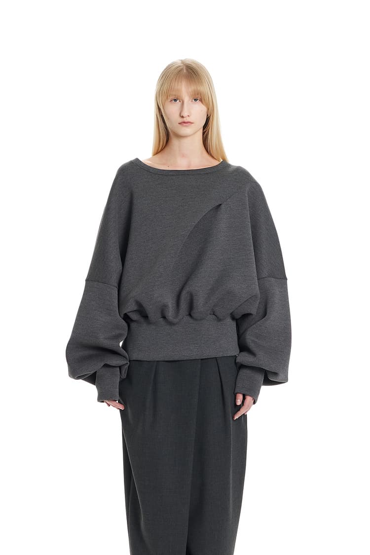 GDeL Boat Neck Volume Sweat Top (Dark Grey) — vue 2