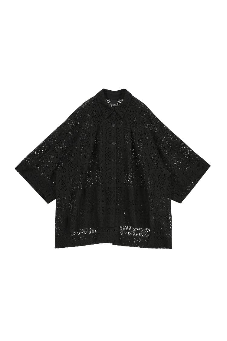 GDeL Square Pattern Lace Shirt (Black) — vue 2
