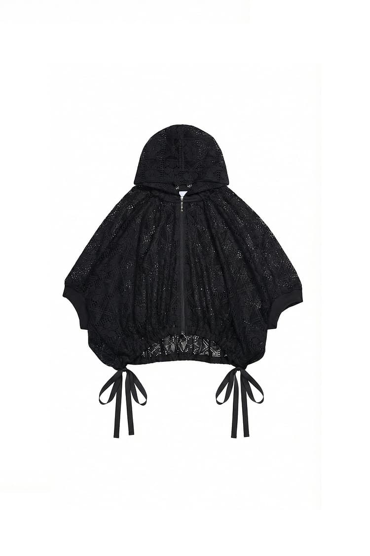 GDeL Diamond Pattern Lace Hooded Cardigan (Black) — vue 2