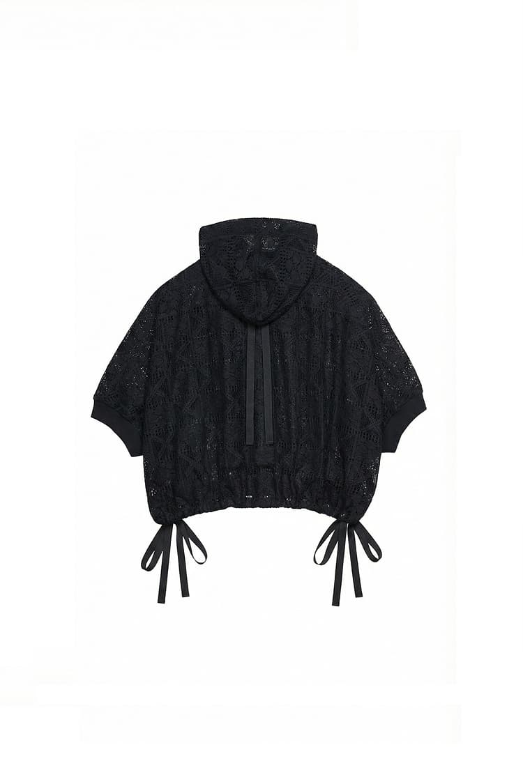 GDeL Diamond Pattern Lace Hooded Cardigan (Black) — vue 3