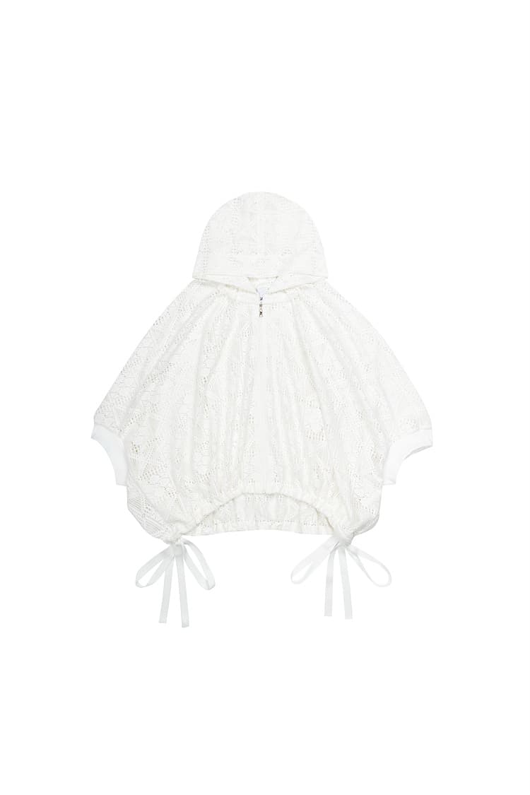 GDeL Diamond Pattern Lace Hooded Cardigan (White) — vue 1