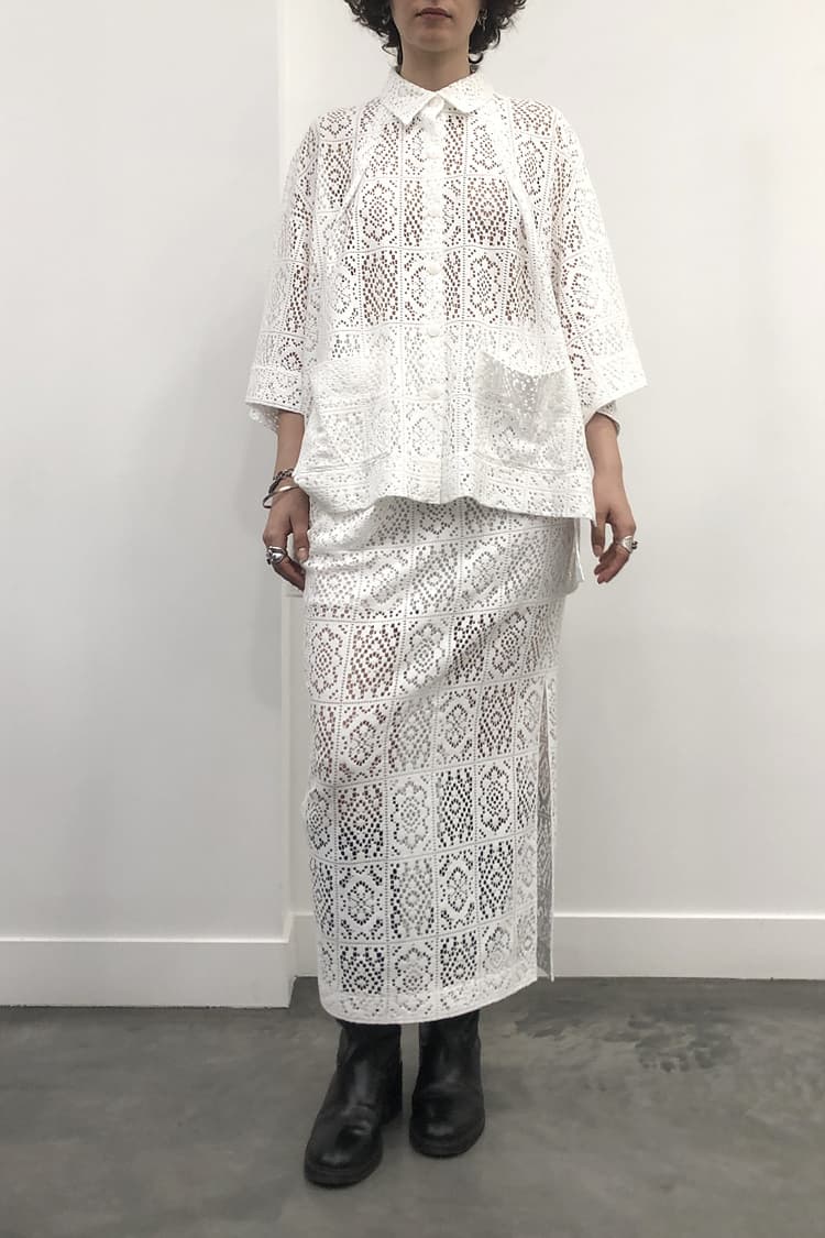 GDeL Square Pattern Lace Shirt (White) — vue 4