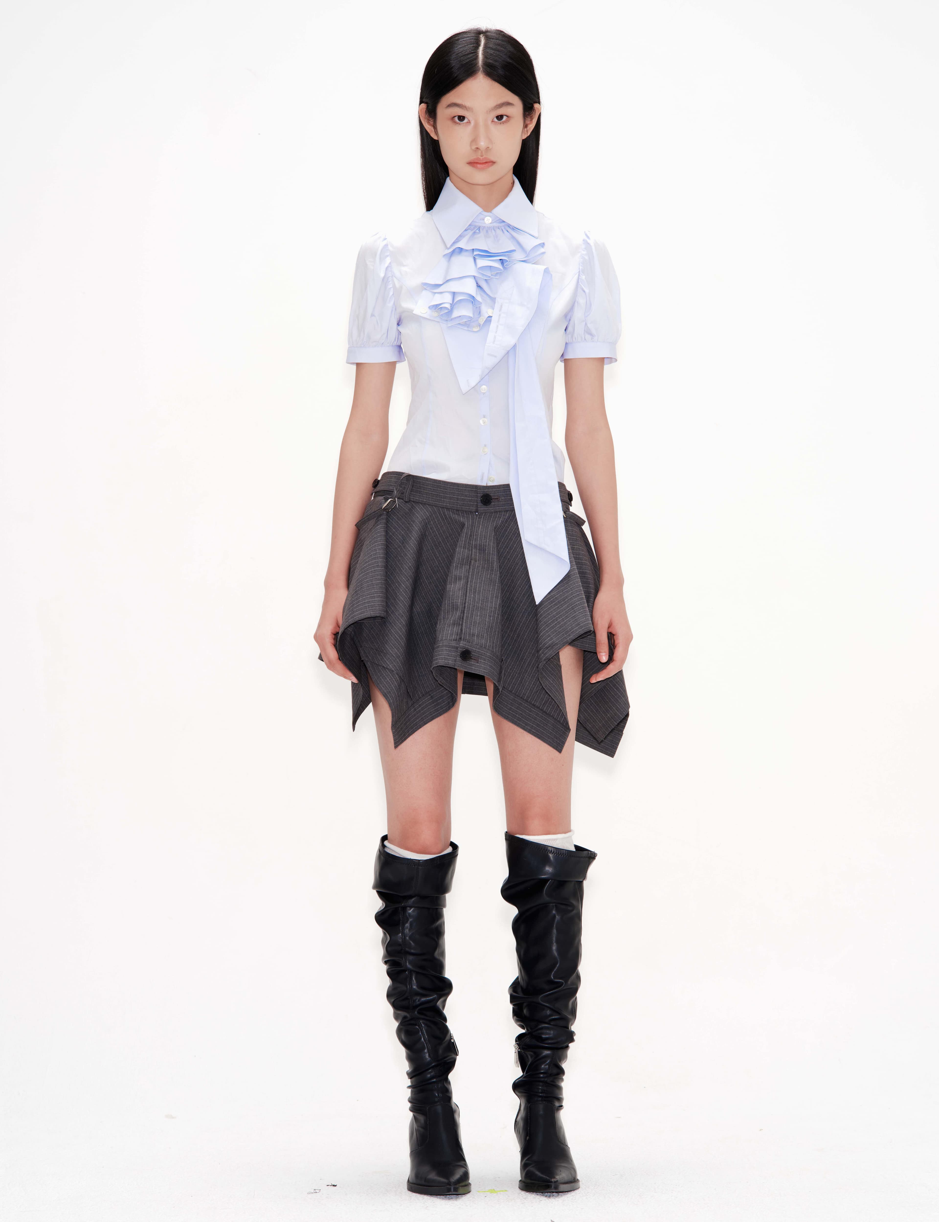 Cuffs Ruffle Shirt (Sky Blue) — vue 1