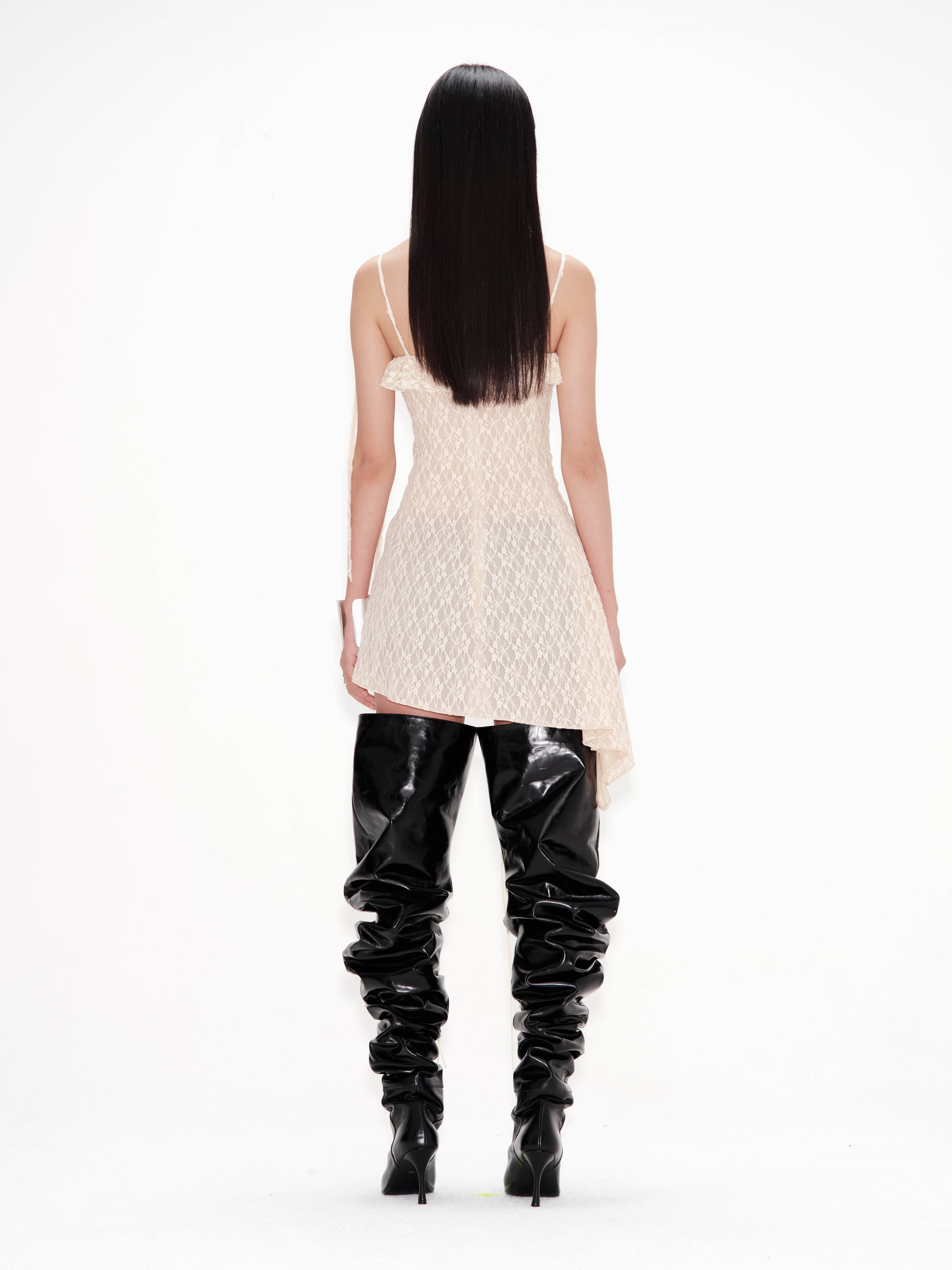 Lace Up Ruffled Dress (Ivory) — vue 3