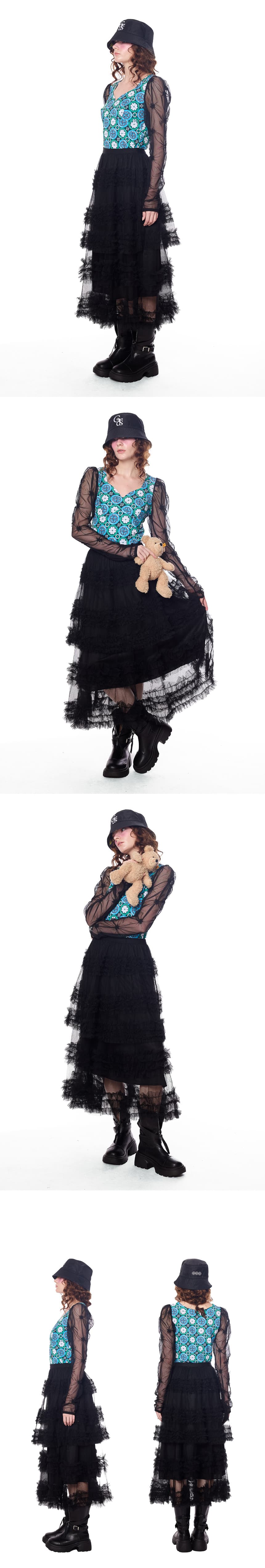 Sheer Lace Tiered Ruffle Mid Skirt — vue 2